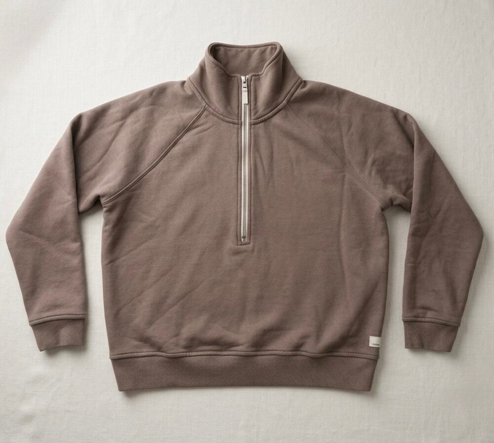 Vuori Restore Half Zip Sweatshirt Brown Taupe Organic Cotton Pullover